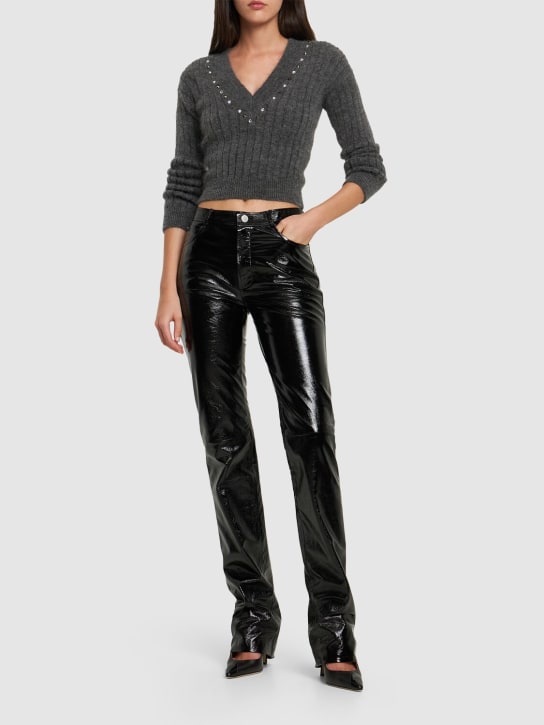 Alessandra Rich: Mid rise patent leather straight pants - Black - women_1 | Luisa Via Roma