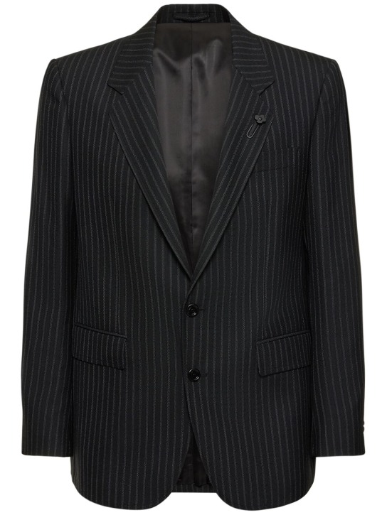 Lardini: Attitude pinstripe wool blazer - Black - men_0 | Luisa Via Roma
