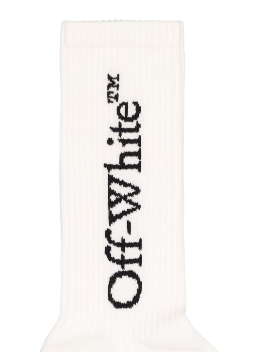 Off-White: Big logo cotton blend mid length socks - White - women_1 | Luisa Via Roma