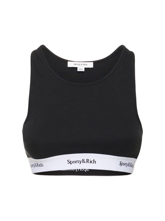 Sporty & Rich: Serif logo cropped tank top - Black - women_0 | Luisa Via Roma