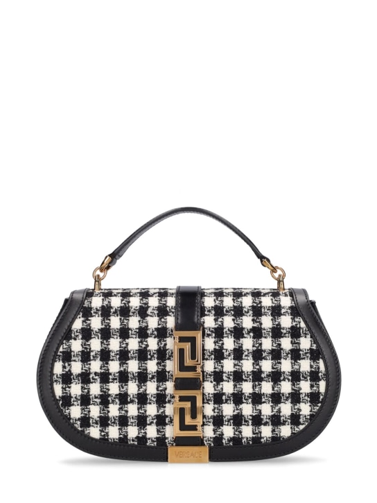 Versace: Greca Goddess leather top handle bag - Black/White - women_0 | Luisa Via Roma