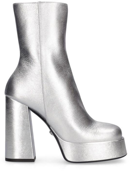 Versace: Botas de piel metalizadas 120mm - Plata - women_0 | Luisa Via Roma