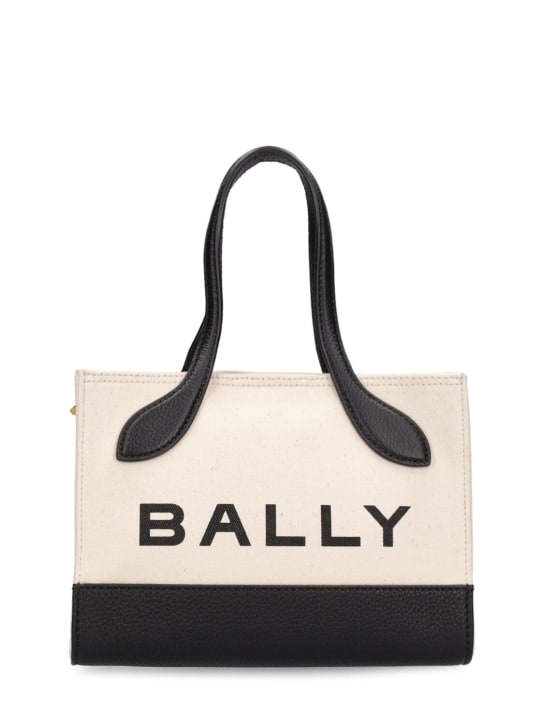 Bally: XS Bar Keep On organic cotton bag - Natural/Black - women_0 | Luisa Via Roma