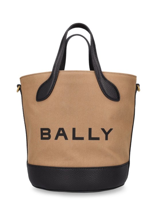Bally: Bar 8 Hours organic cotton bucket bag - Sand/Black - women_0 | Luisa Via Roma