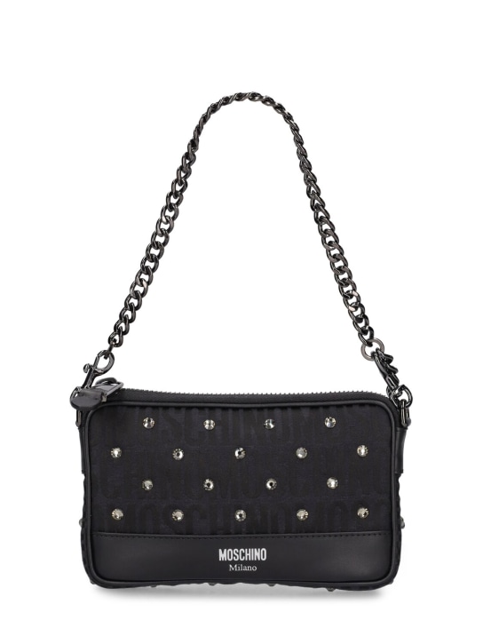 Moschino: Logo jacquard embellished shoulder bag - women_0 | Luisa Via Roma