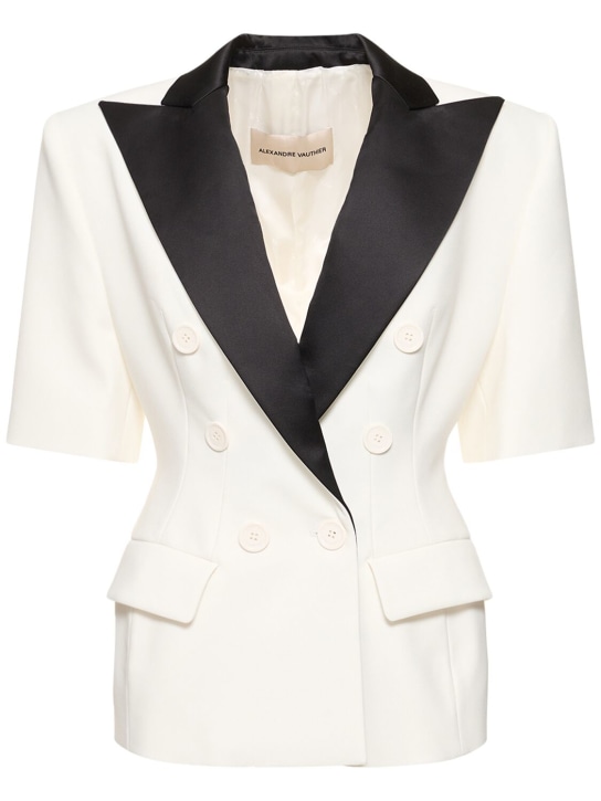 Alexandre Vauthier: Stretch crepe short sleeved jacket - White/Black - women_0 | Luisa Via Roma
