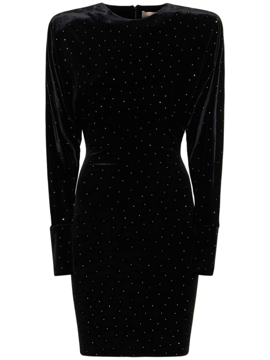 Alexandre Vauthier: Glittered velvet mini dress - Black - women_0 | Luisa Via Roma