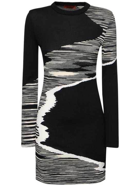 Missoni: Space dyed wool knit mini dress - Black/White - women_0 | Luisa Via Roma
