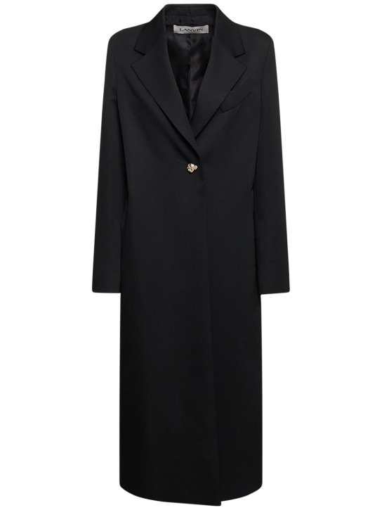 Lanvin: Manteau long en néoprène à boutonnage simple - Noir - women_0 | Luisa Via Roma