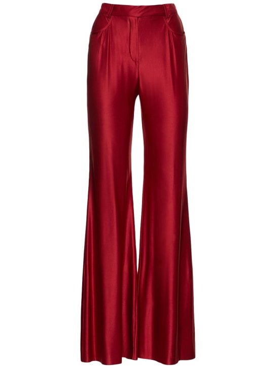 Alexandre Vauthier: Pantalones anchos de jersey brillante - Rojo Oscuro - women_0 | Luisa Via Roma