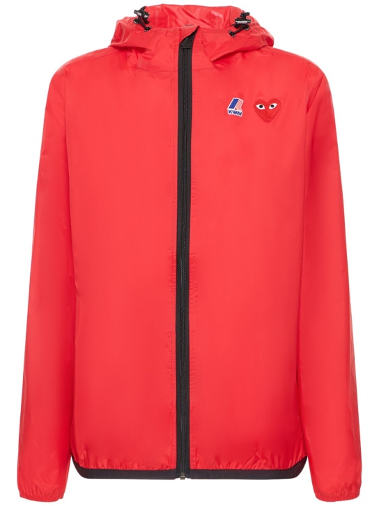 Comme des Garçons Play: Logo full zip nylon rain jacket - Red - women_0 | Luisa Via Roma