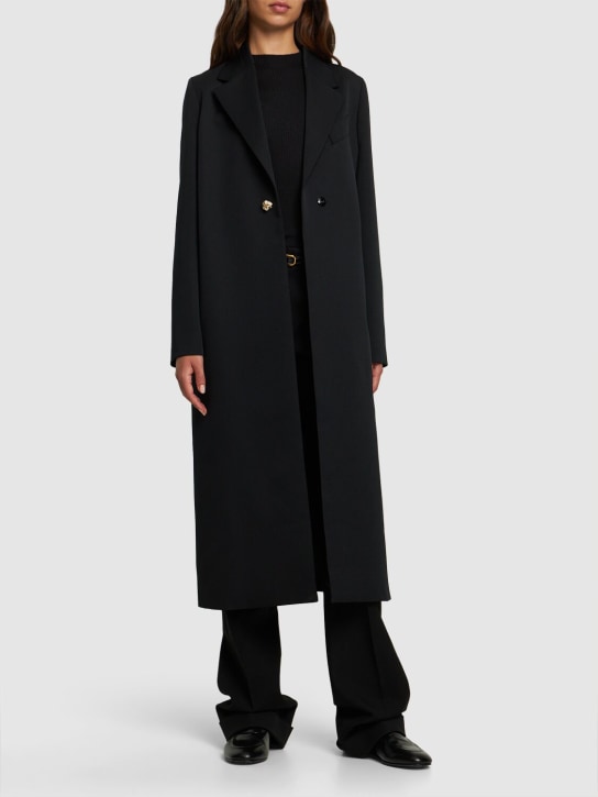 Lanvin: Manteau long en néoprène à boutonnage simple - Noir - women_1 | Luisa Via Roma