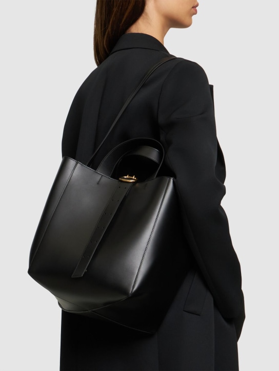 Jil Sander: Medium Square leather tote bag - Black - women_1 | Luisa Via Roma
