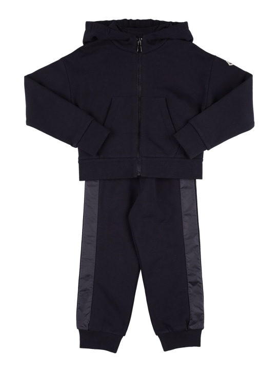 Moncler: Cotton hoodie & sweatpants - Navy - kids-girls_0 | Luisa Via Roma