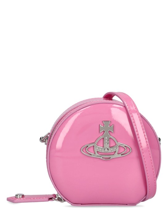 Vivienne Westwood: Mini round patent leather crossbody bag - Pink - women_0 | Luisa Via Roma