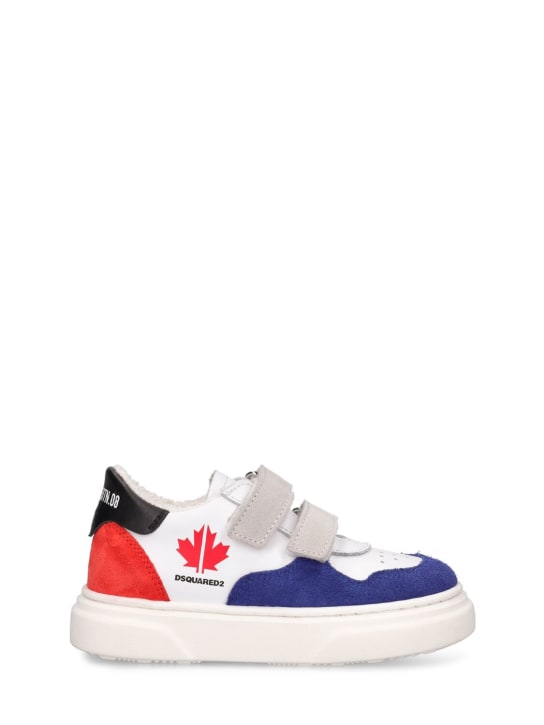 Dsquared2: Printed leather strap sneakers - Blue/White - kids-boys_0 | Luisa Via Roma
