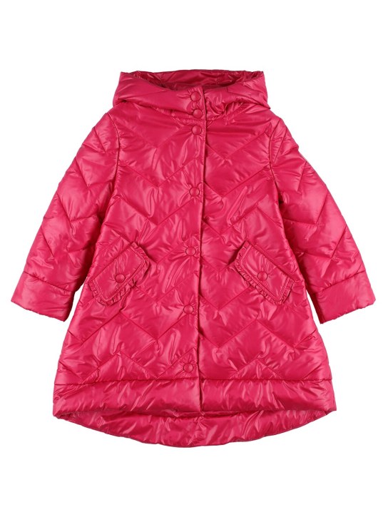 Monnalisa: Hooded nylon puffer coat - Fuchsia - kids-girls_0 | Luisa Via Roma