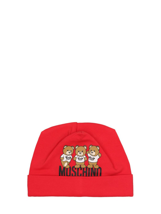 Moschino: Printed cotton beanie - Red - kids-boys_0 | Luisa Via Roma