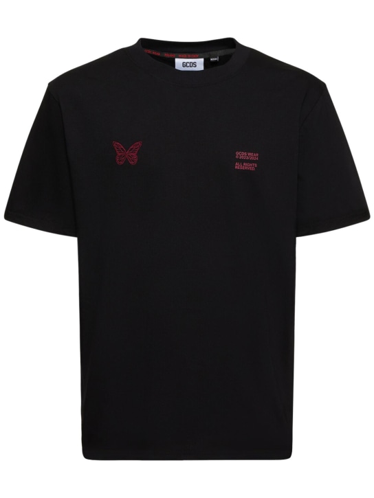 GCDS: T-shirt en coton à logo papillon brodé - men_0 | Luisa Via Roma