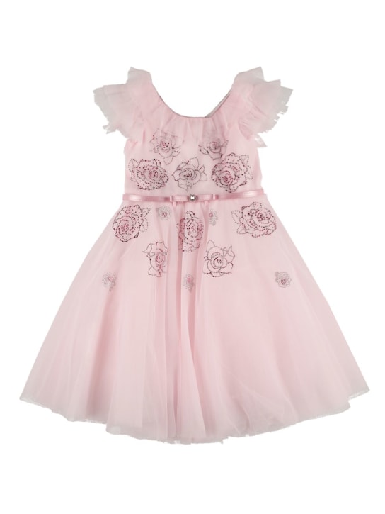 Monnalisa: Soft tulle dress w/ embellishment - Pink - kids-girls_0 | Luisa Via Roma
