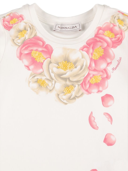 Monnalisa: Flower print cotton jersey t-shirt - White - kids-girls_1 | Luisa Via Roma