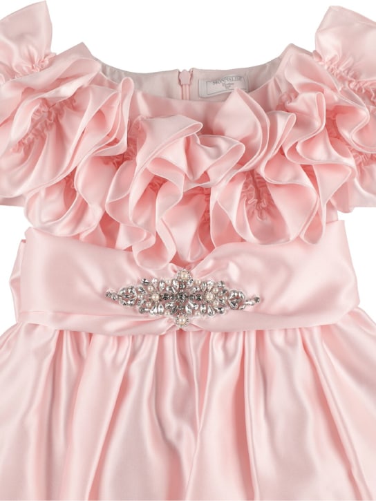 Monnalisa: Shiny satin dress w/ brooch - kids-girls_1 | Luisa Via Roma