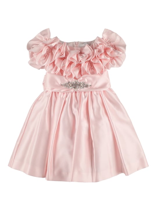 Monnalisa: Shiny satin dress w/ brooch - Pink - kids-girls_0 | Luisa Via Roma