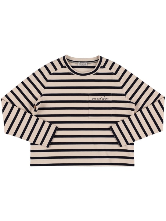 Brunello Cucinelli: Stripes cotton jersey l/s t-shirt - White/Navy - kids-boys_0 | Luisa Via Roma