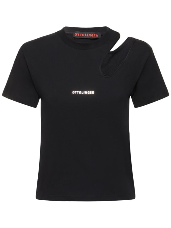 Ottolinger: Camiseta de algodón jersey con aberturas - Negro - women_0 | Luisa Via Roma
