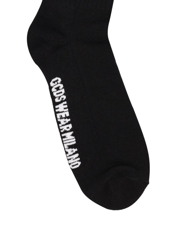 GCDS: Calcetines de algodón con logo - Negro - men_1 | Luisa Via Roma