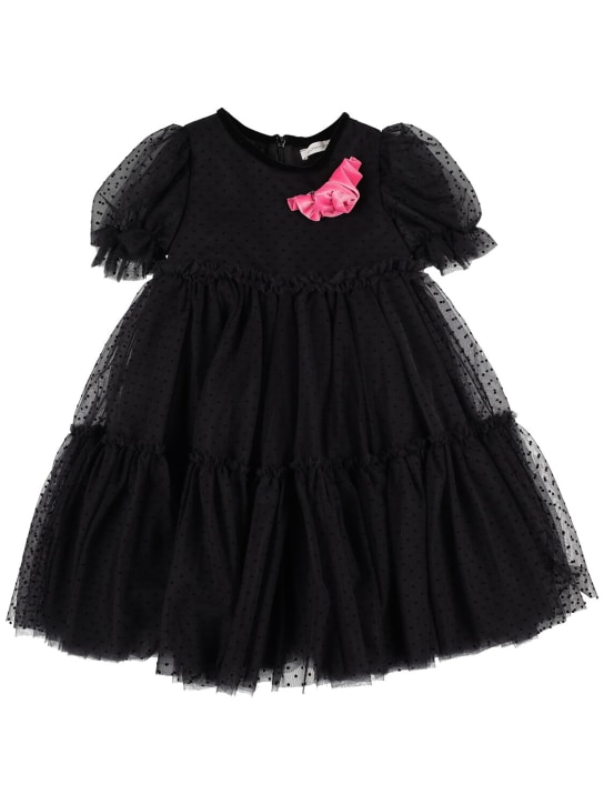 Monnalisa: Tulle dress w/ flower - Black - kids-girls_0 | Luisa Via Roma