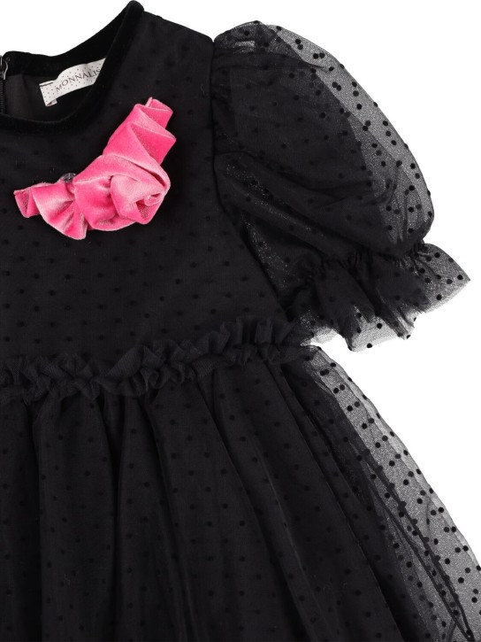 Monnalisa: Tulle dress w/ flower - Black - kids-girls_1 | Luisa Via Roma