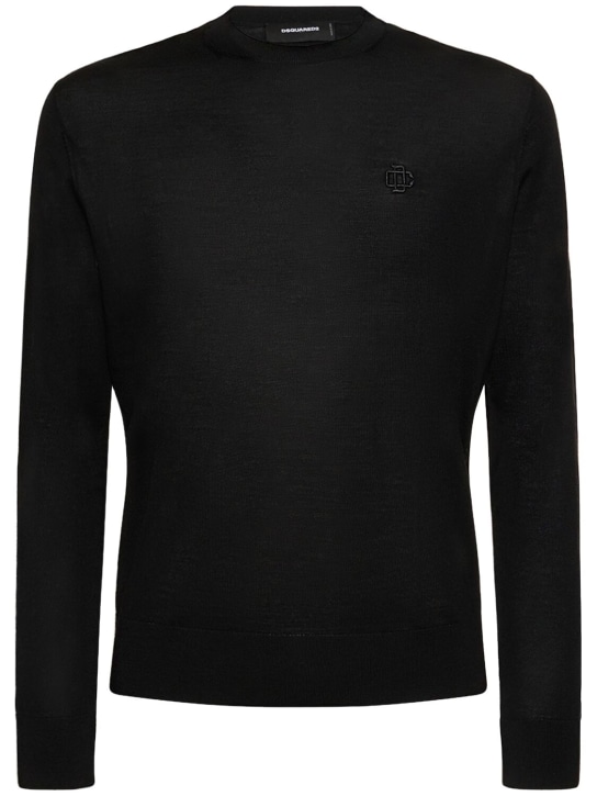 Dsquared2: Suéter de lana virgen con logo - Negro - men_0 | Luisa Via Roma