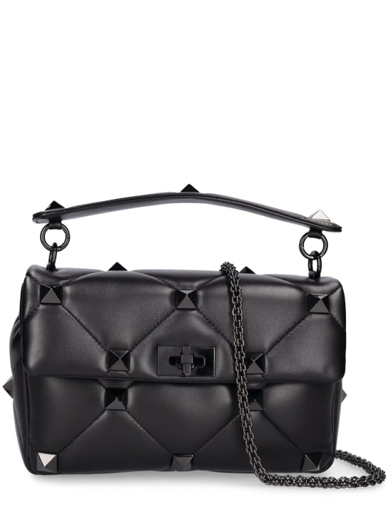 Valentino Garavani: Large Roman Stud leather shoulder bag - Black - women_0 | Luisa Via Roma