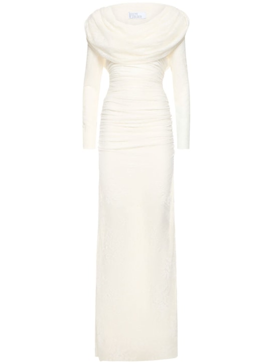 Giuseppe Di Morabito: Laize stretch lace long dress w/hood - Milk White - women_0 | Luisa Via Roma