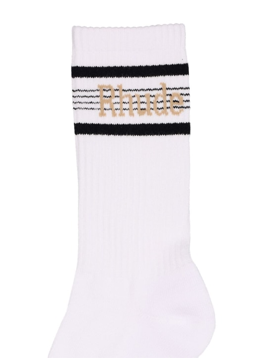 RHUDE: Logo stripe sport socks - White - men_1 | Luisa Via Roma