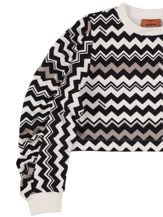 Missoni: Sweat-shirt court en coton éponge à motif zig zag - Noir/Blanc - kids-girls_1 | Luisa Via Roma