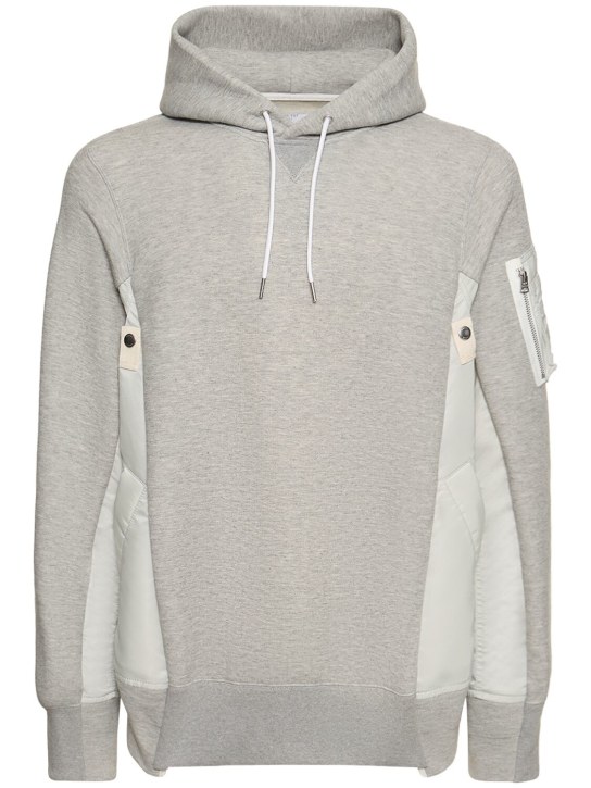 Sacai: Cotton blend hoodie - Light Grey - men_0 | Luisa Via Roma