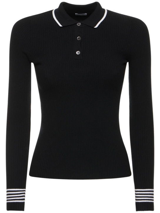 ASPESI: Stretch wool long sleeved polo shirt - women_0 | Luisa Via Roma