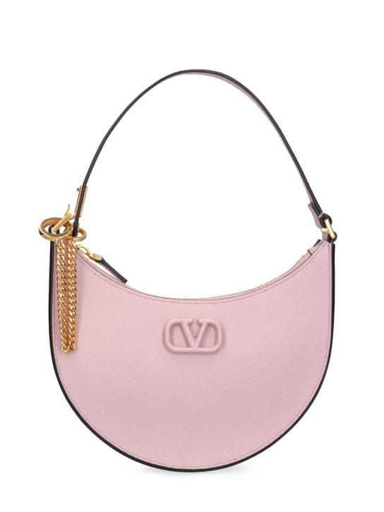 Valentino Garavani: Mini V logo Signature leather hobo bag - Water Lilac - women_0 | Luisa Via Roma