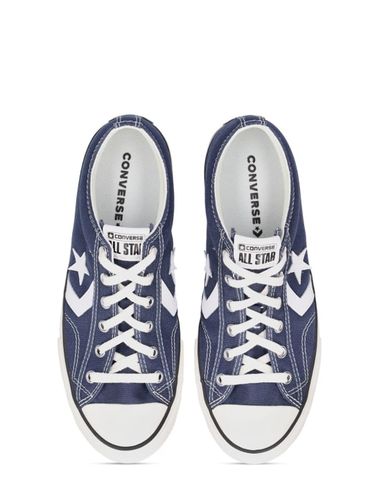 Converse: Sneakers à lacets en toile de coton - Bleu Marine - kids-girls_1 | Luisa Via Roma