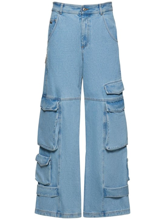 GCDS: 32cm Loose cotton denim cargo jeans - Light Blue - men_0 | Luisa Via Roma