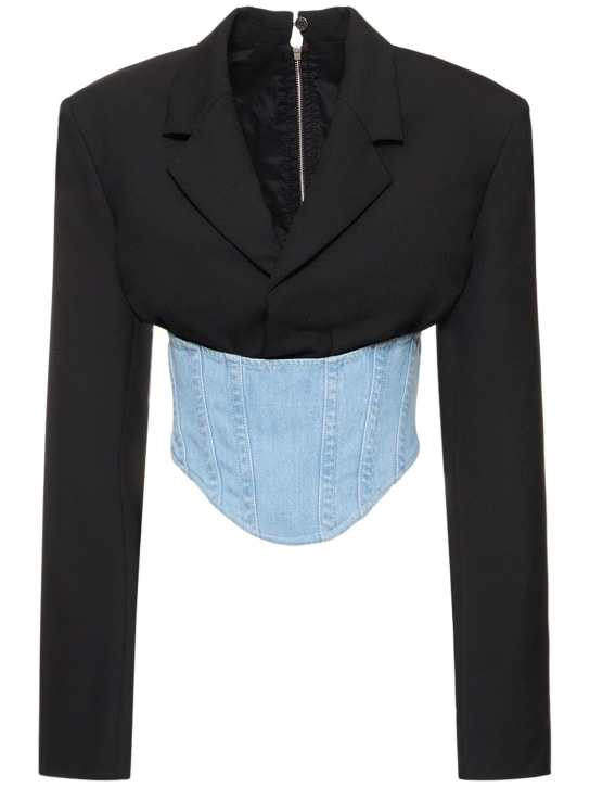 Dion Lee: Wool interlock & denim corset blazer - Black/Light Blue - women_0 | Luisa Via Roma