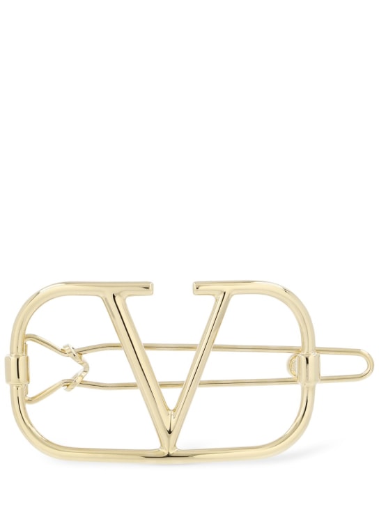 Valentino Garavani: V logo signature hair clip - Gold - women_0 | Luisa Via Roma