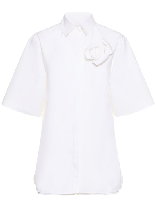 Valentino: Cotton poplin jumpsuit w/rose pin - White - women_0 | Luisa Via Roma