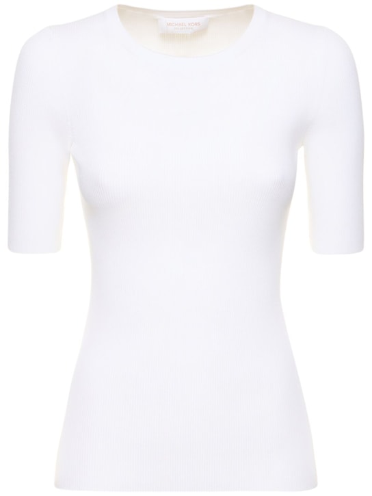 Michael Kors Collection: Rib knit viscose sweater - White - women_0 | Luisa Via Roma