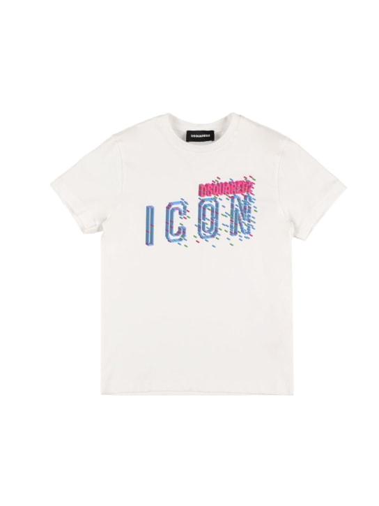 Dsquared2: T-shirt en jersey de coton imprimé logo Icon - Blanc - kids-girls_0 | Luisa Via Roma