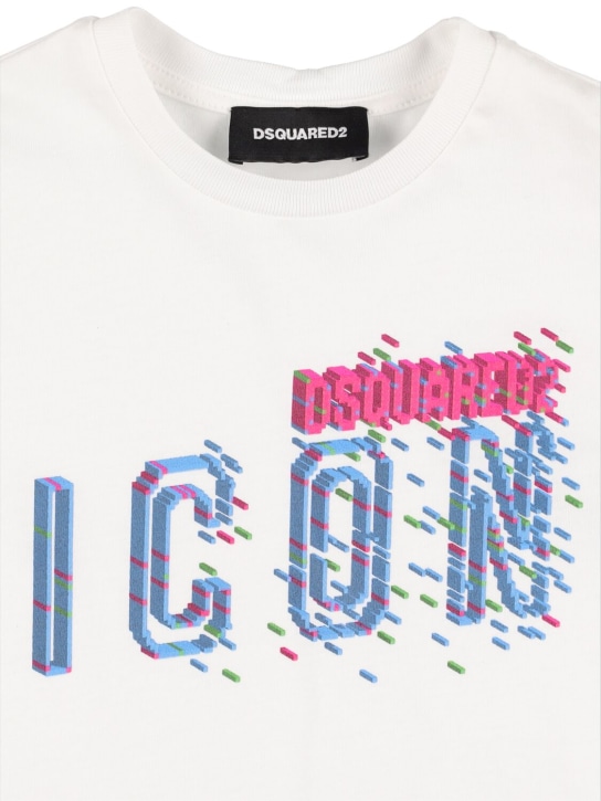 Dsquared2: Icon 프린트 코튼 저지 티셔츠 - 화이트 - kids-girls_1 | Luisa Via Roma