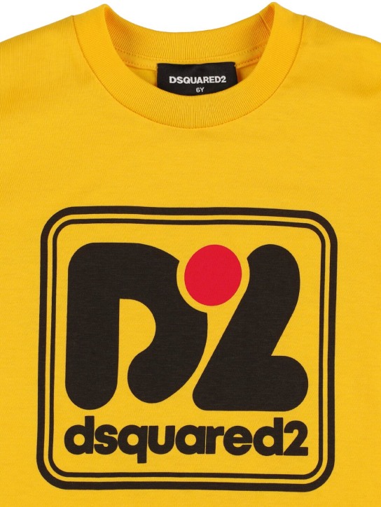 Dsquared2: 로고 프린트 코튼 저지 티셔츠 - 옐로우 - kids-boys_1 | Luisa Via Roma