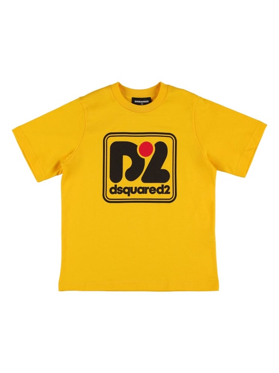 Dsquared2: T-shirt in jersey di cotone stampato con logo - Giallo - kids-girls_0 | Luisa Via Roma